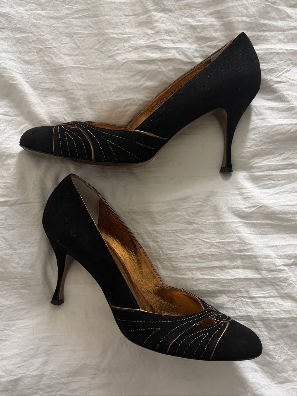 Dolce & Gabbana Women’s Black and Gold Suede Vintage Heels Size 37.5/ US 7.5